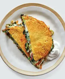 Chickpea Pancakes with Greens and Cheese
