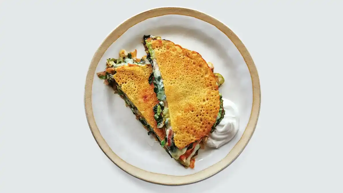 Chickpea Pancakes with Greens and Cheese