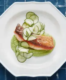 Crispy Salmon with Avocado Sauce