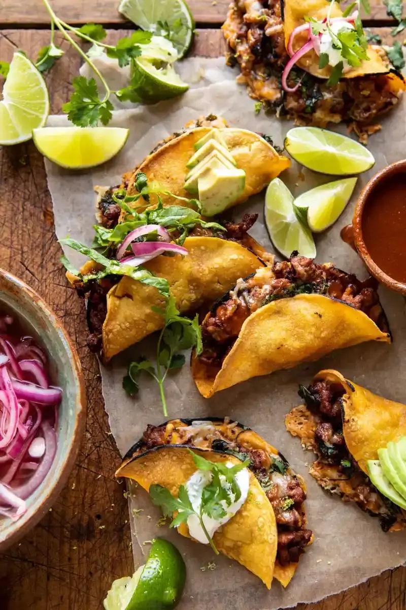 Weeknight Cheesy Baked Chipotle Chicken Tacos with Cilantro Lime Ranch