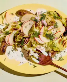 Charred Cabbage with Sausages and Apples
