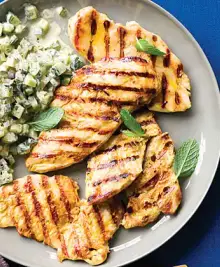 Grilled Yogurt Chicken with Cucumber Salad