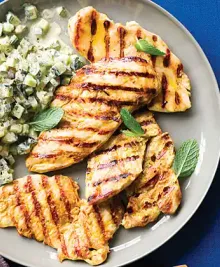 Grilled Yogurt Chicken with Cucumber Salad
