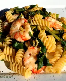 Pasta with Shrimp, Lemon & Beet Greens