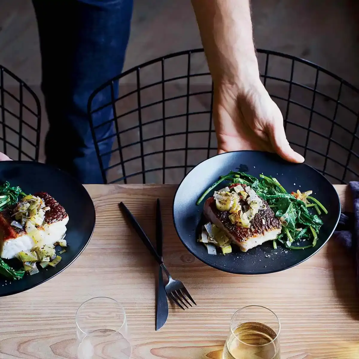 Sea Bass Piccata with Fried Capers and Leeks
