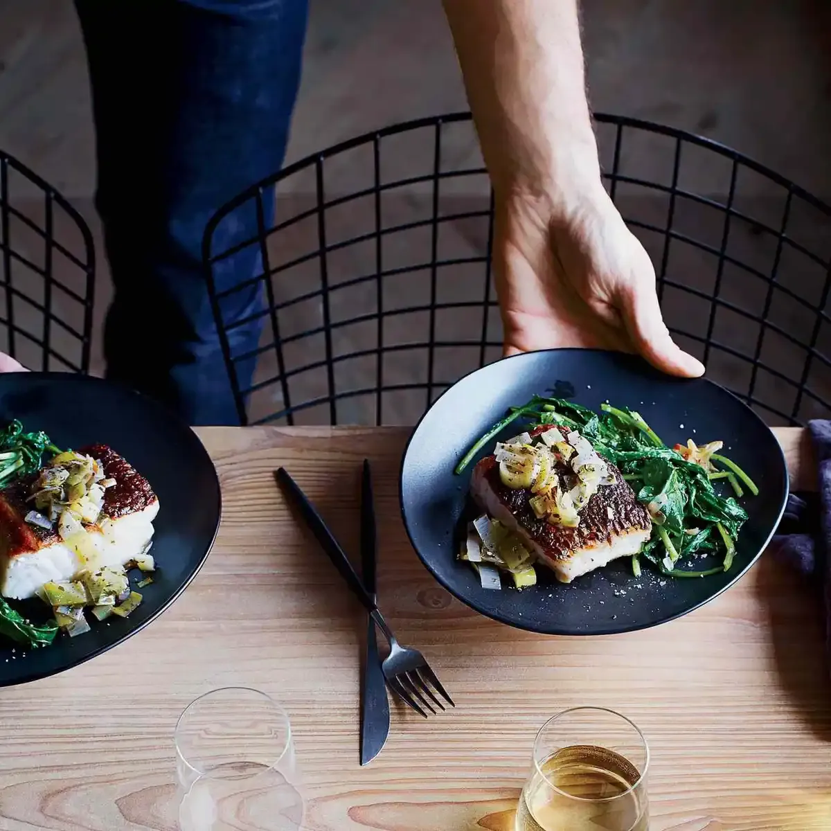 Sea Bass Piccata With Fried Capers and Leeks