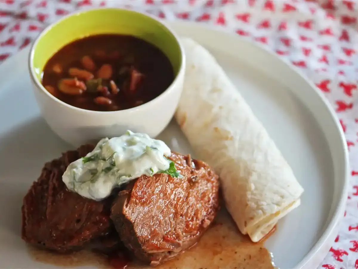 Slow-Cooker Mexican Beef With Lime Crema and Pinto Beans