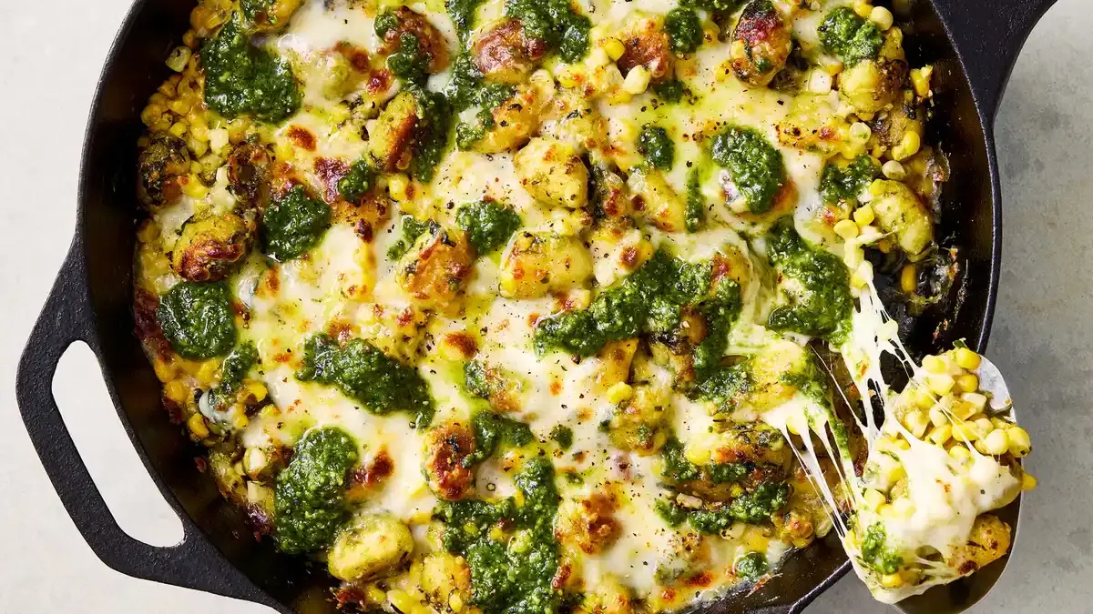 Cheesy Gnocchi With Corn and Pesto