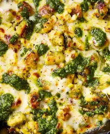 Cheesy Gnocchi with Corn and Pesto