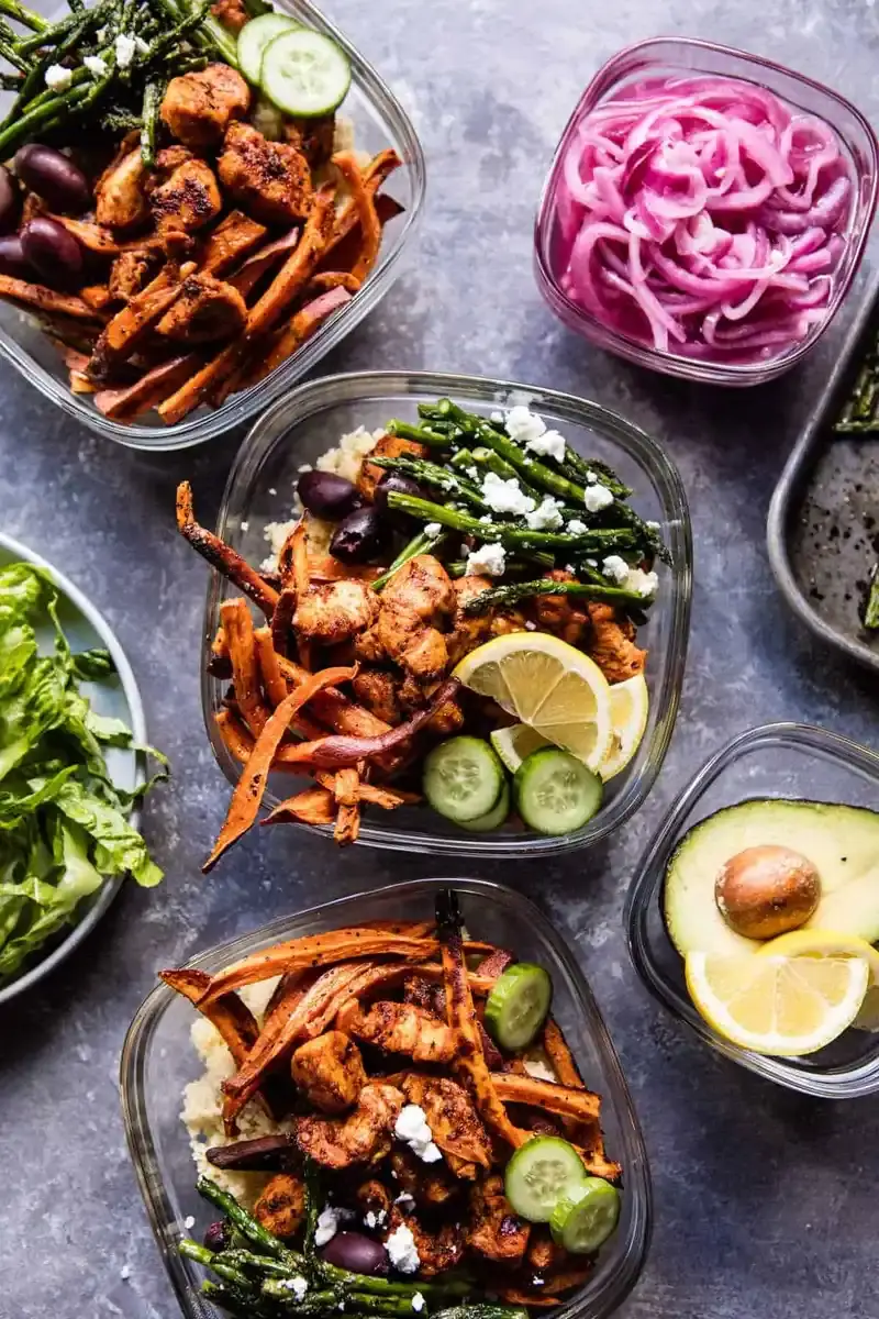 Chicken Shawarma and Sweet Potato Fry Bowls