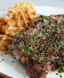 Steak au Poivre with Tater Tot Waffles