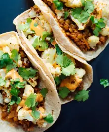 Roasted Cauliflower and Lentil Tacos with Creamy Chipotle Sauce