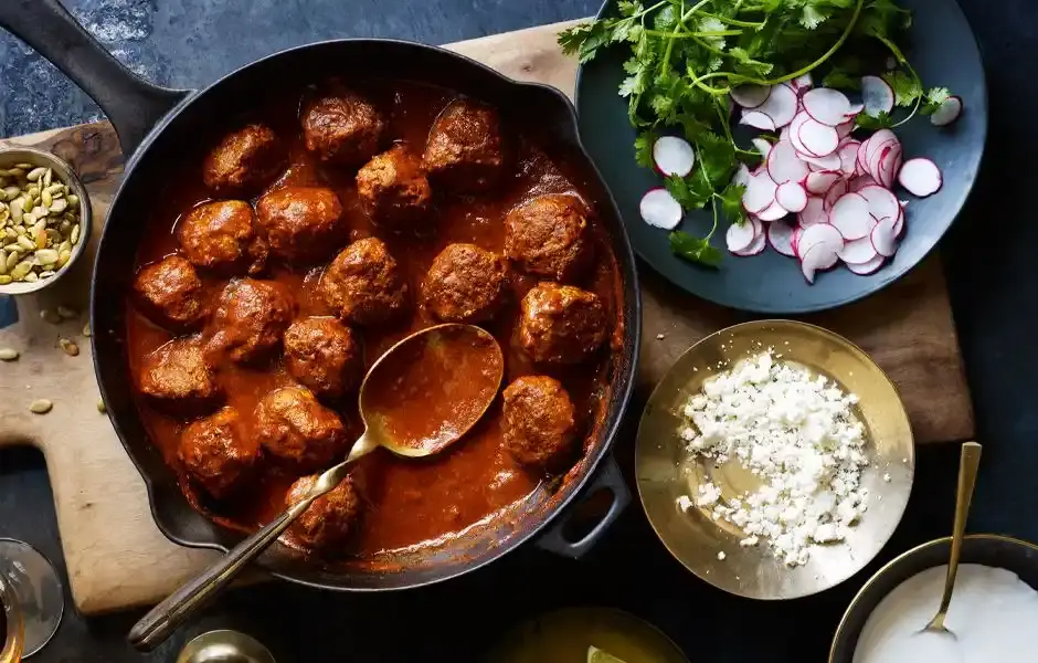 Albóndigas in Red Chile Sauce
