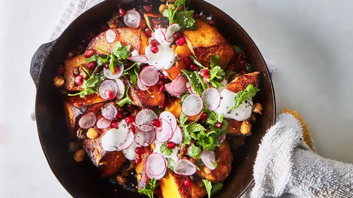 One-Skillet Roasted Butternut Squash with Spiced Chickpeas