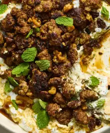 Smashed Beef Kebab with Cucumber Yogurt