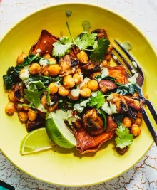 Stuffed Sweet Potatoes with Curried Chickpeas and Mushrooms