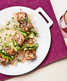 Everything Salmon Skewers With Sriracha Aïoli