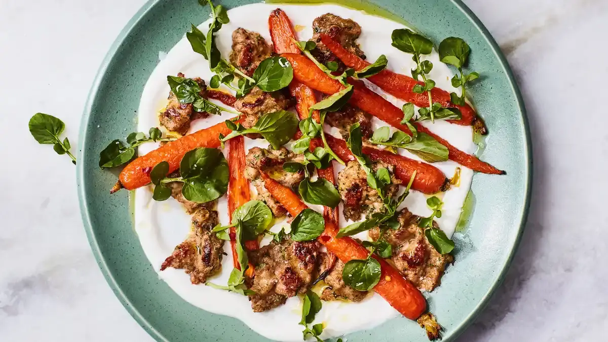 Freeform Chicken Meatballs with Roasted Carrots