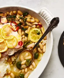 Roast Fish With Cannellini Beans and Green Olives