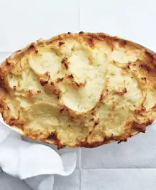 Fish Pie with Potatoes, Leeks, Zucchini, and Tomatoes