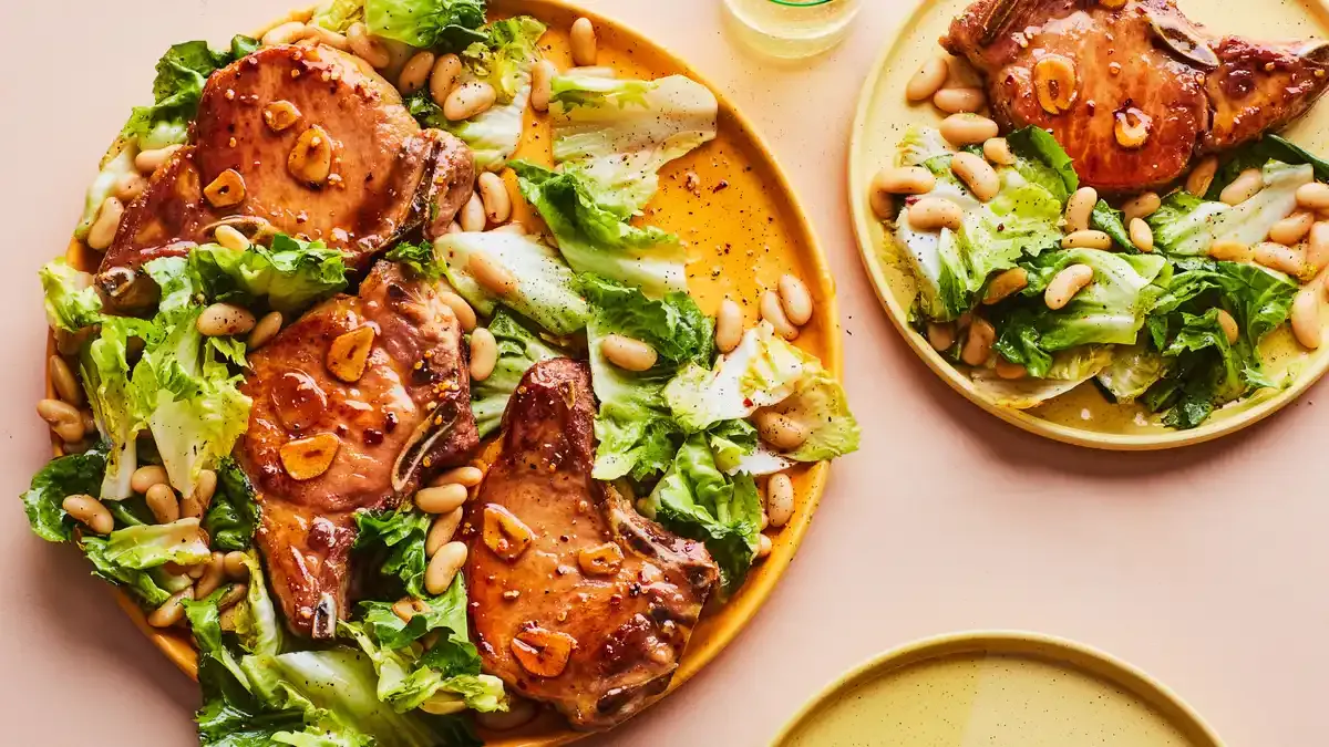 Hot Honey Pork Chops with Escarole and White Beans