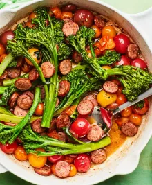 10-Minute Sausage Skillet with Cherry Tomatoes and Broccolini
