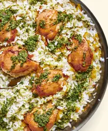 Chicken and Rice with Leeks and Salsa Verde