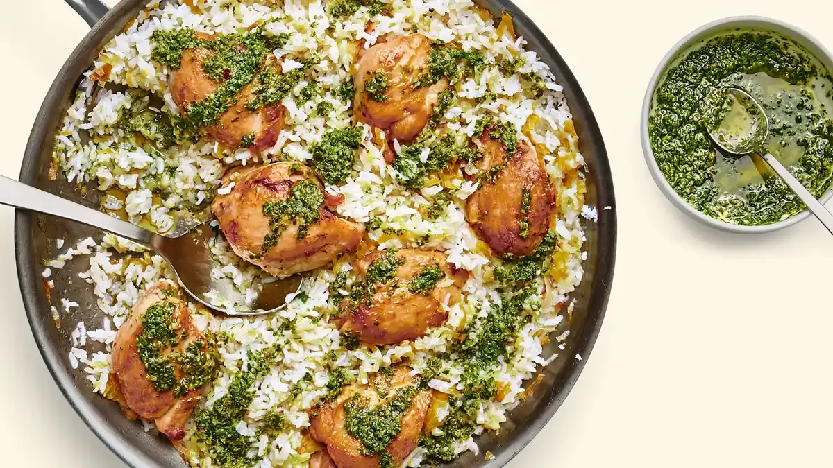 Chicken and Rice With Leeks and Salsa Verde