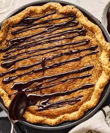 Peanut Butter Chess Pie with Fudge Drizzle