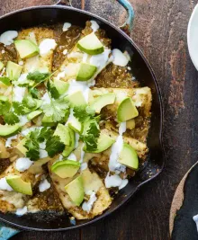Skillet Chicken and Zucchini Enchiladas with Tomatillo Sauce