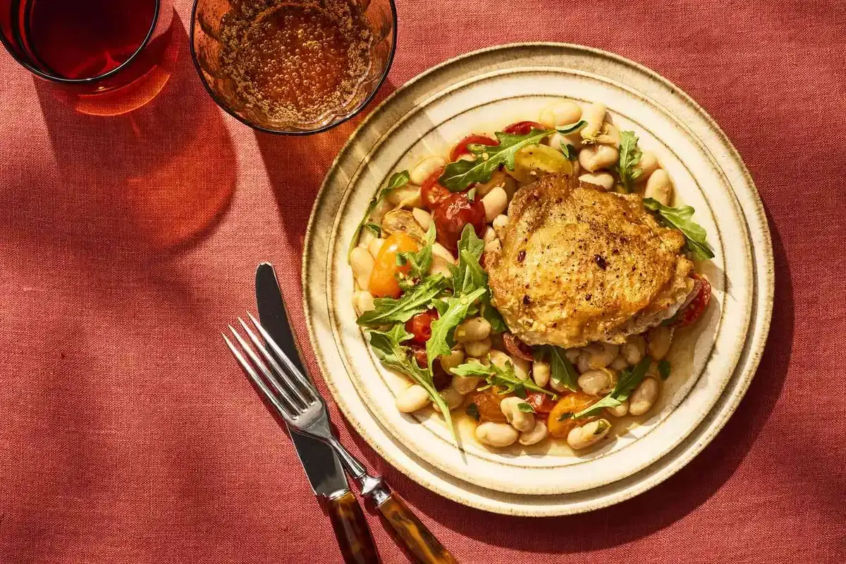 Crispy Chicken Thighs with Lemony White Beans