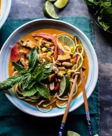 Basil Chicken Curry Zucchini Noodle Bowls