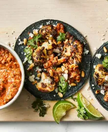 Charred Cauliflower Tacos with Romesco Salsa