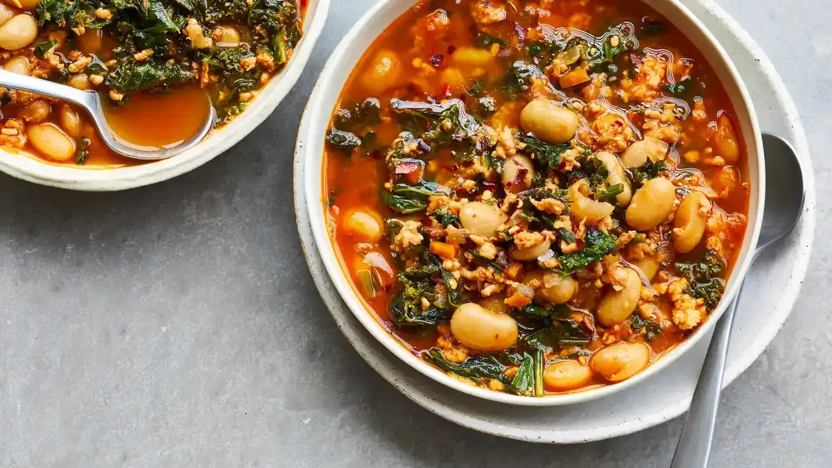 Lemony White Bean Soup with Turkey and Greens
