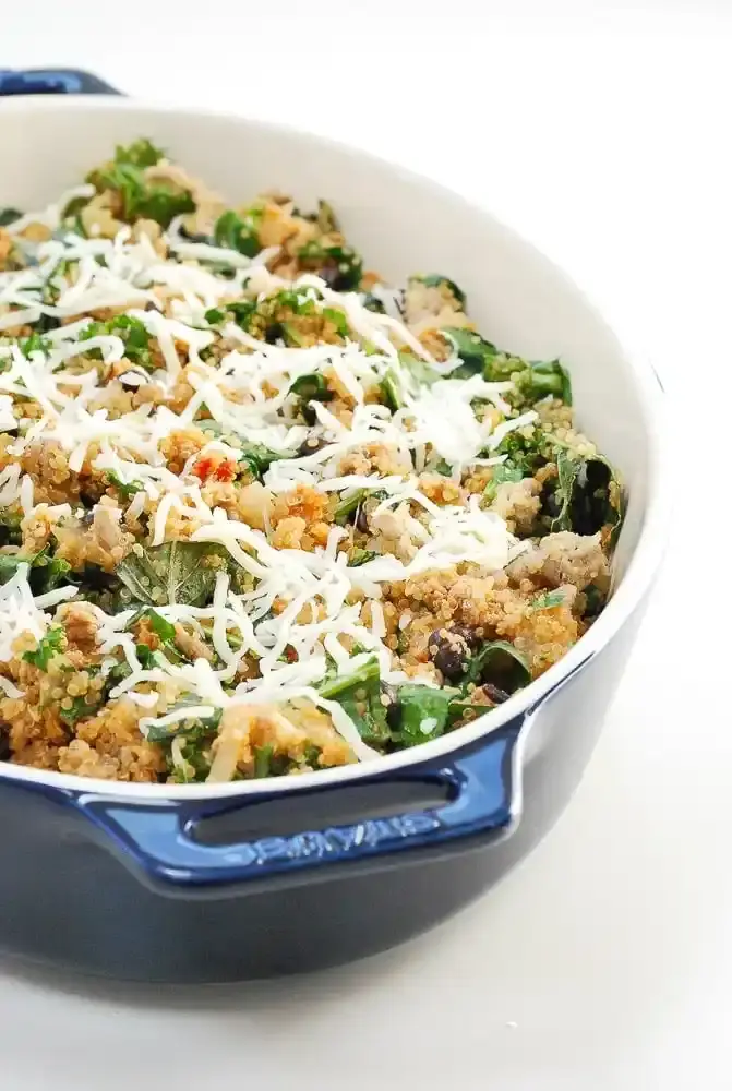 Loaded Spinach Quinoa Casserole with Ground Turkey