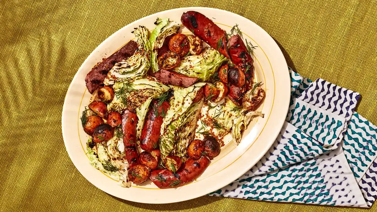Mustardy Grilled Cabbage and Kielbasa