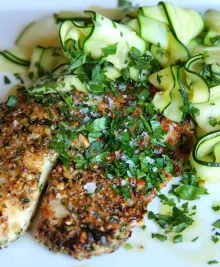 Hazelnut Crusted Tilapia with Zucchini Ribbons