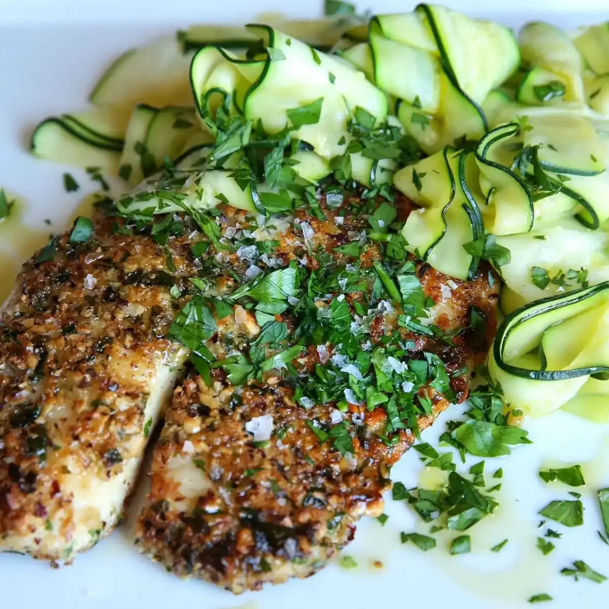 Hazelnut Crusted Tilapia with Zucchini Ribbons
