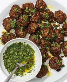 Crispy Sheet-Pan Meatballs with Salsa Verde