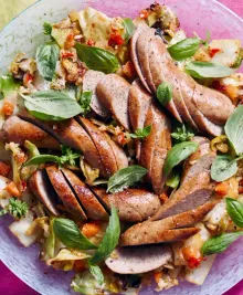 Sausage With Charred Cabbage and Giardiniera