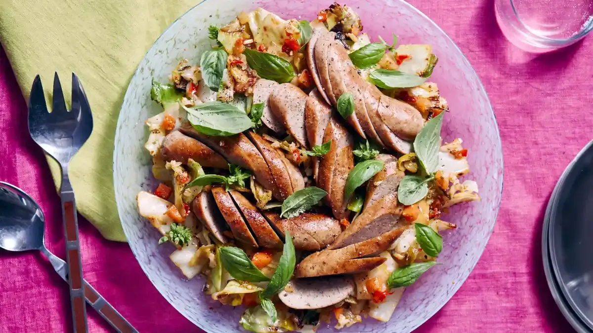 Sausage with Charred Cabbage and Giardiniera