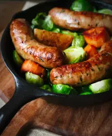 Roasted Chicken Sausages with Brussels Sprouts, Fennel and Potatoes