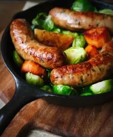 Roasted Chicken Sausages with Brussels Sprouts, Fennel and Potatoes