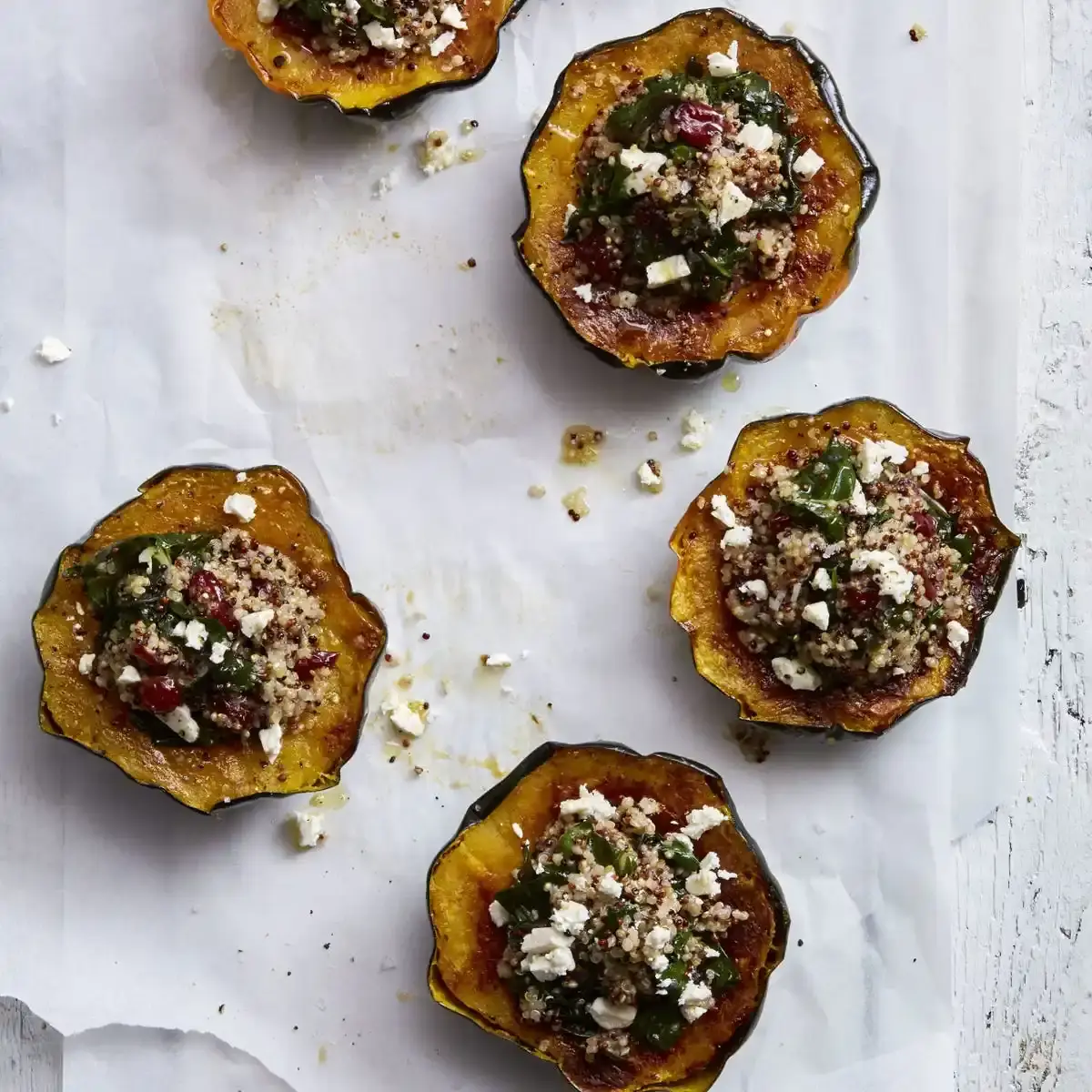 Quinoa-Stuffed Acorn Squash with Cranberries and Feta
