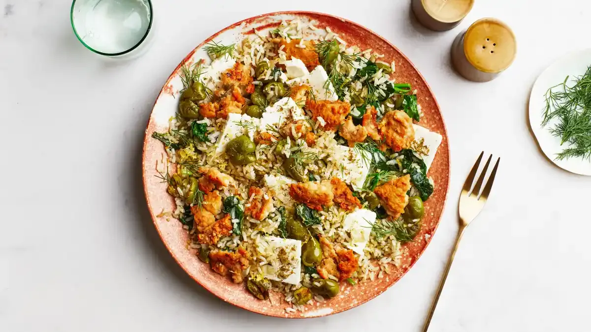 Crispy Chicken With Za’atar-Olive Rice