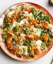 Crispy Chicken With Za’atar-Olive Rice