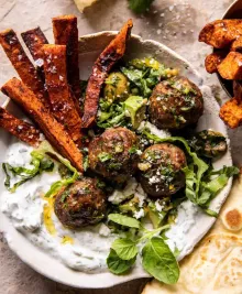 Sheet Pan Greek Meatballs and Tzatzik