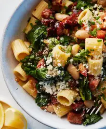Pasta with Andouille Sausage, Beans and Greens