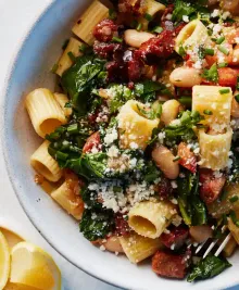 Pasta With Andouille Sausage, Beans and Greens