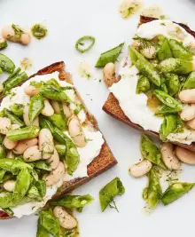 Dilly Beans and Peas on Ricotta Toast